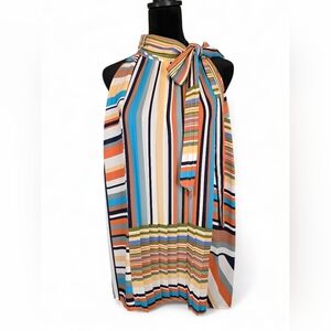 NY&C 7th Avenue Studio Striped Sleeveless Scarf Tie-Neck Blouse XL Flowy Pleated